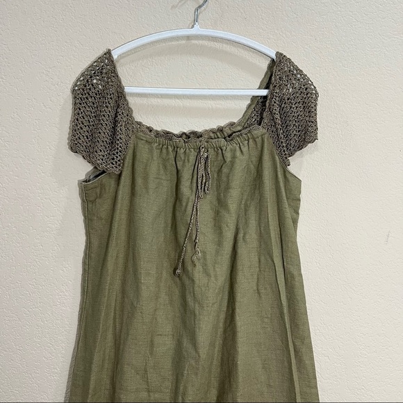 Saint Tropez West Carole Little Crochet  Dress Linen Green Khaki Maxi SZ 6 Fairy - Picture 5 of 10